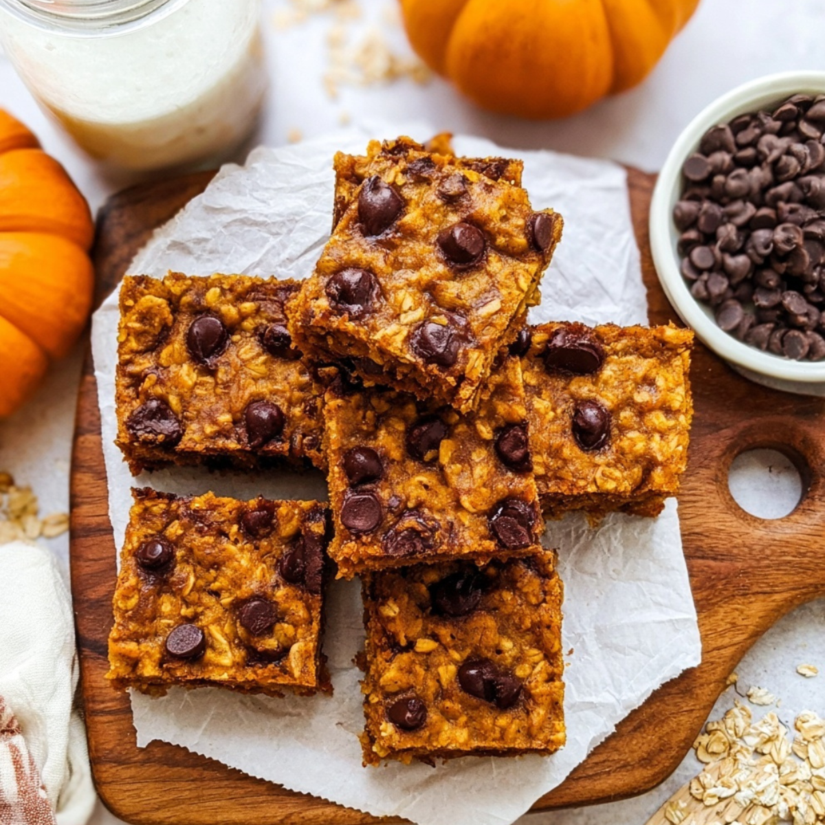 Pumpkin Chocolate Chip Oatmeal Bars