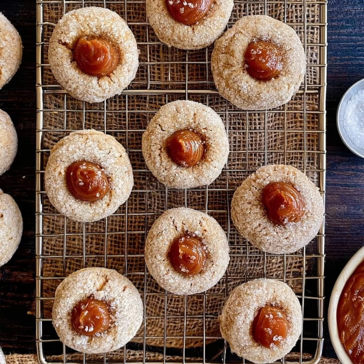 Pumpkin Salted Caramel Thumbprint Cookies