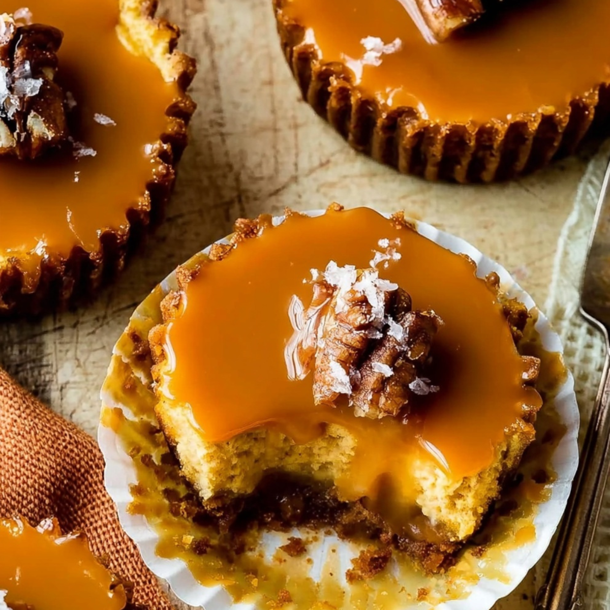 Salted Caramel Pumpkin Cheesecakes