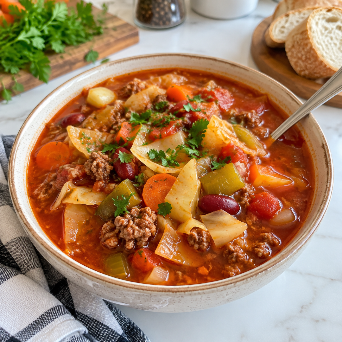 Slow Cooker Cabbage Soup with Hamburger