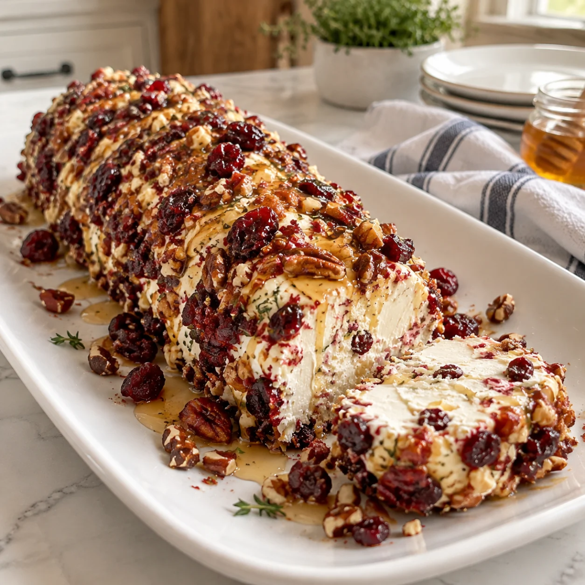 Cranberry Goat Cheese Log with Pecans