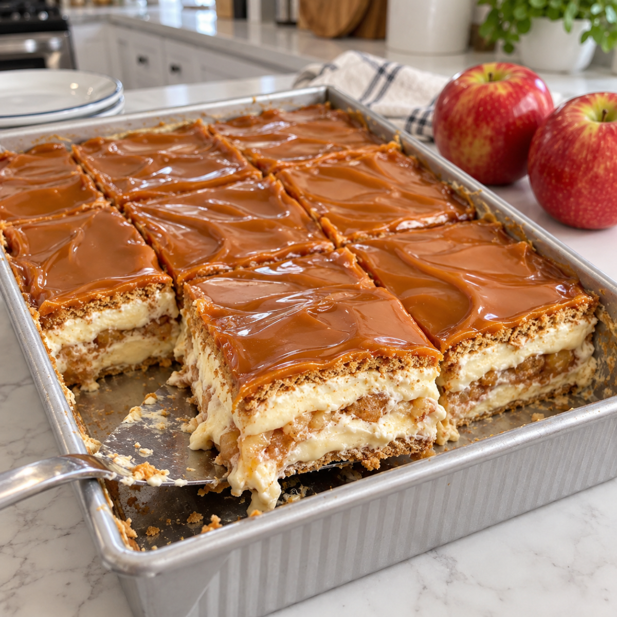 No-Bake Caramel Apple Eclair Cake