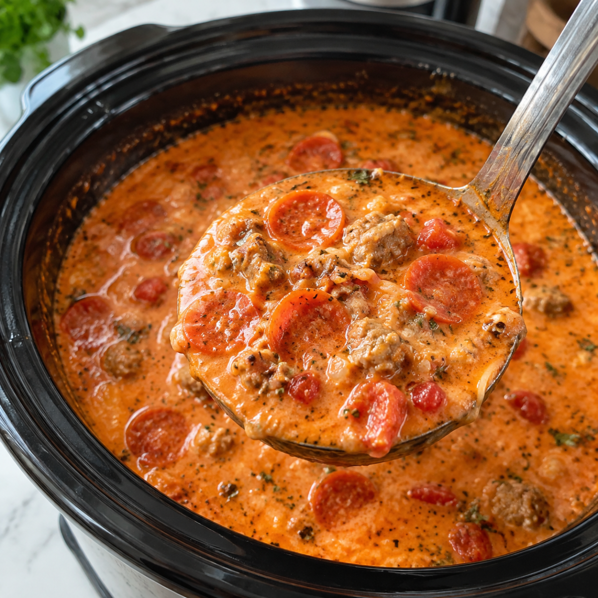 Slow Cooker Pizza Soup